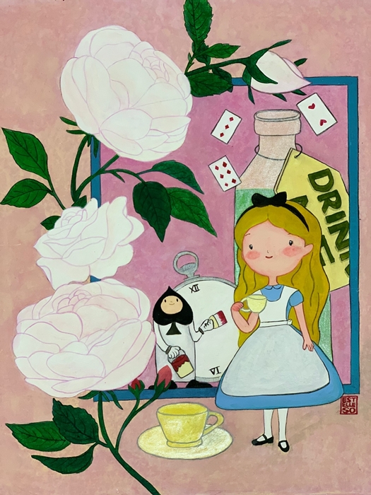 Alices-Adventures-in-Wonderland-pink-Estelle-SO-41x33cm-Color-on-korean-paper-2019